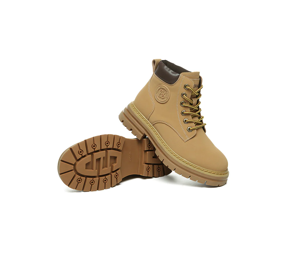 EVERAU? Women Leather Lace Up Chunky Boots Stephanie