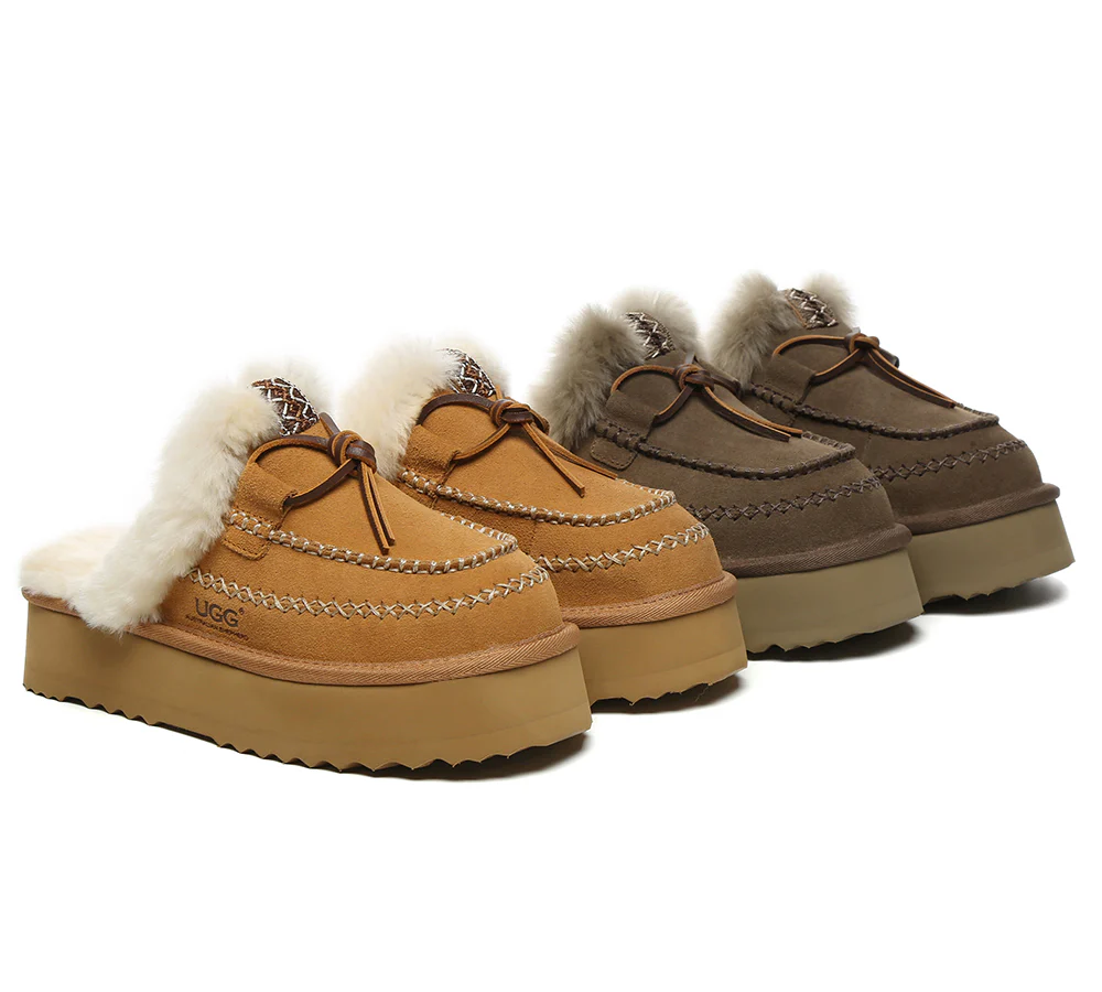 AUSTRALIAN SHEPHERD? UGG Slippers Women Sheepskin Wool Platform Sammy