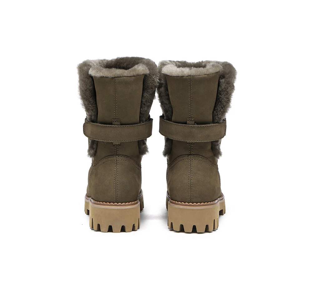 EVERAU? Women Sheepskin Wool Mid Calf Fashion Boots Tina