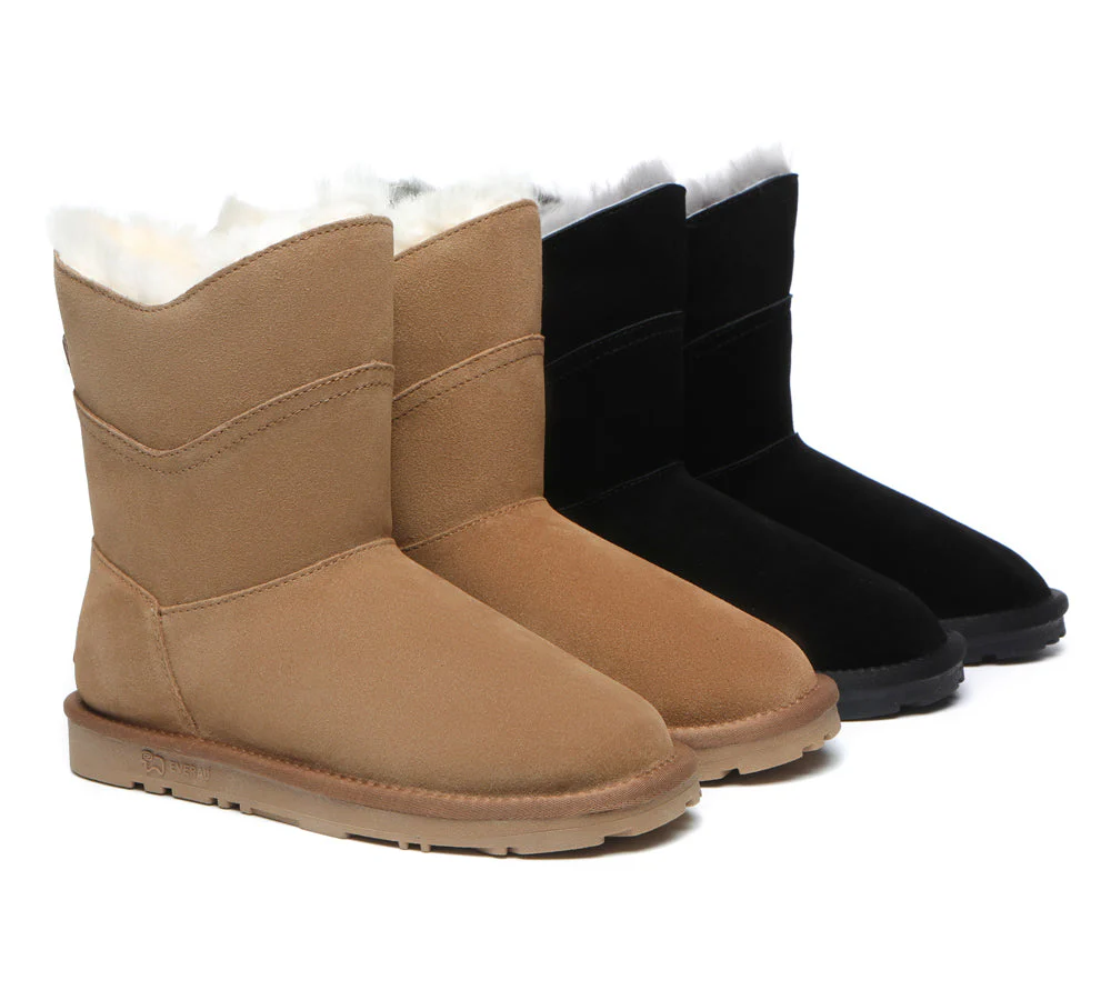 EVERAU? UGG Boots Women Premium Australian Sheepskin Wool Short Swanston 2 Panel
