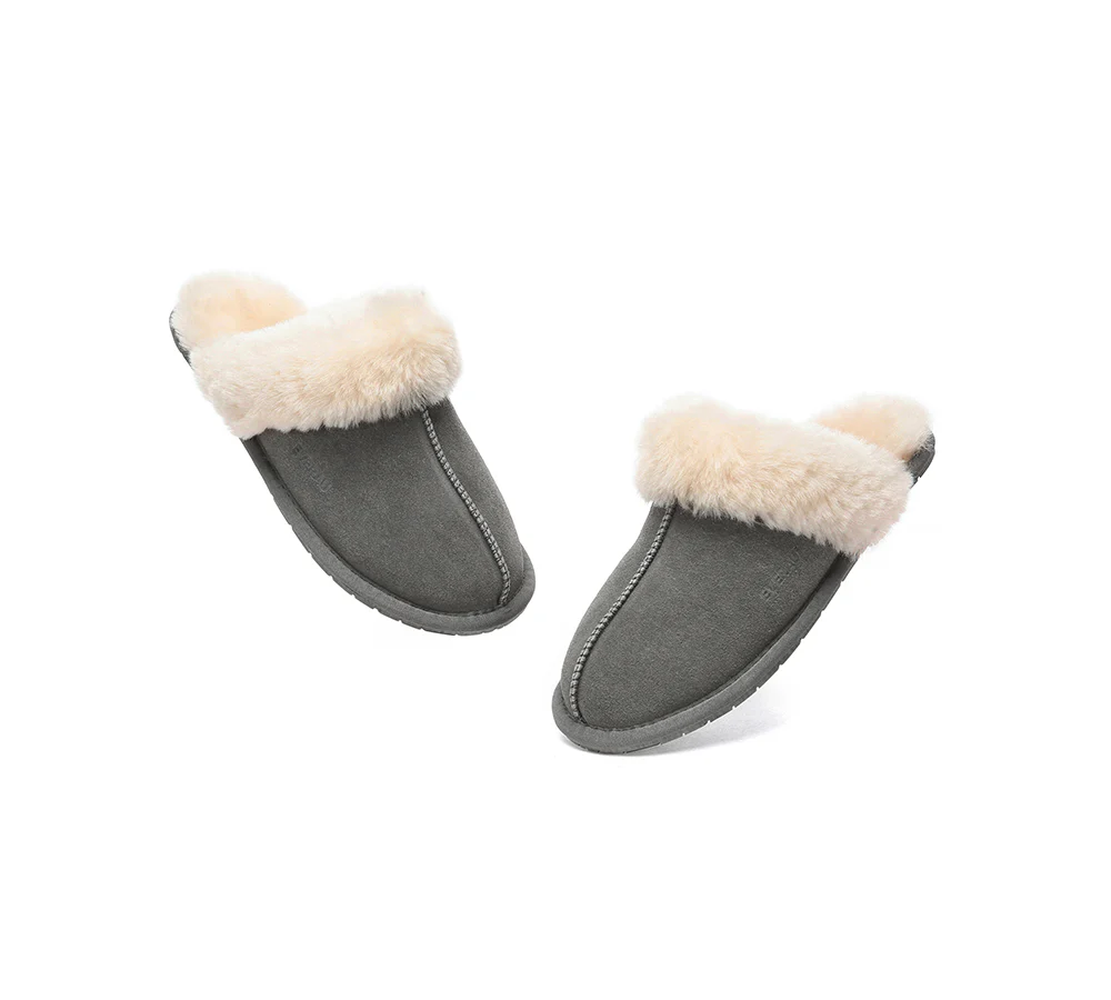 EVERAU? UGG Slippers Sheepskin Wool Suede Scuff Rosa