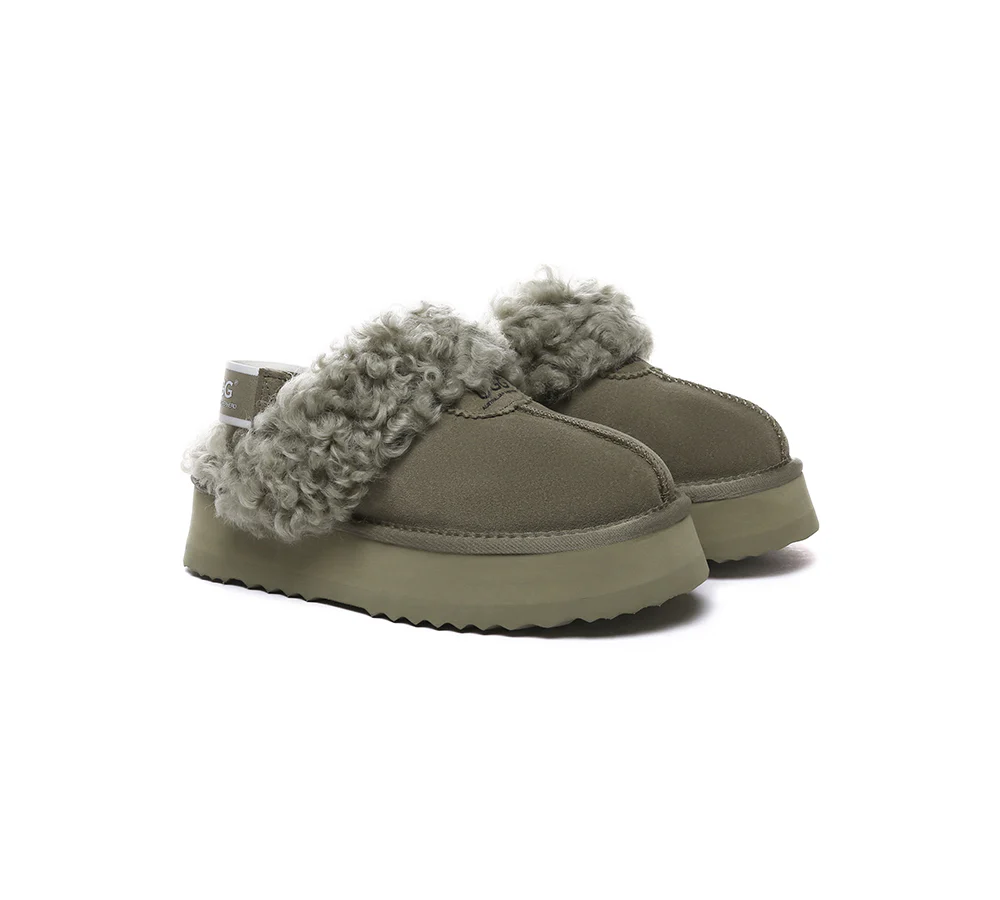 AUSTRALIAN SHEPHERD? 2-Way Style UGG Slippers Women Removable Strap Slingback Platform Waffle Curly