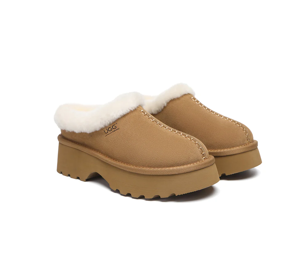 AUSTRALIAN SHEPHERD? UGG Slippers Sheepskin Wool Ankle Chunky Platform Adrian
