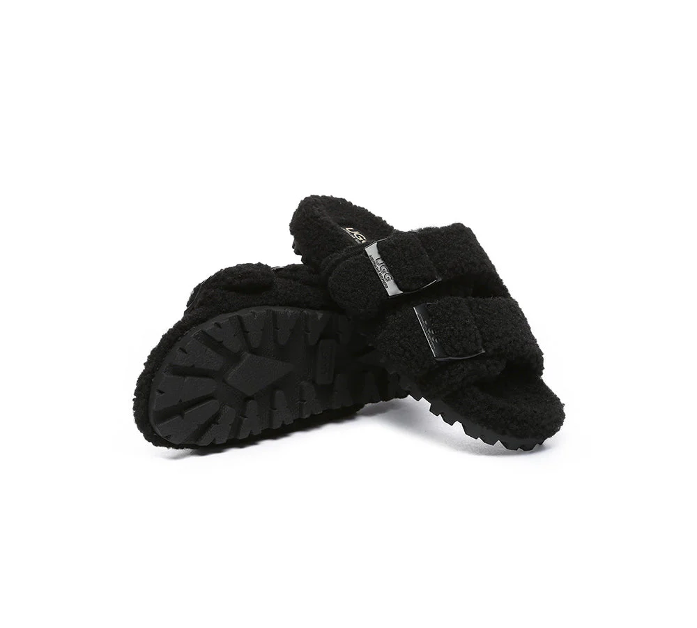 AUSTRALIAN SHEPHERD? UGG Women Shearling Buckle Sandal Slides Jennie