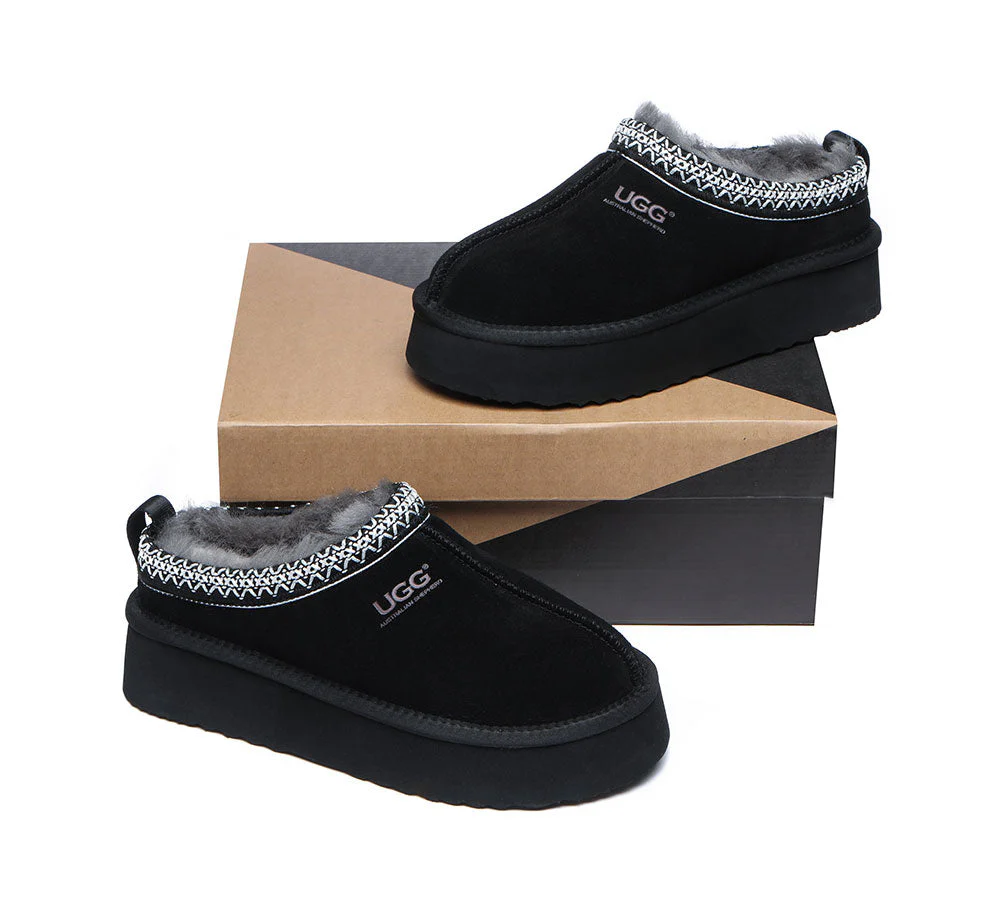 AUSTRALIAN SHEPHERD? UGG Slippers Sheepskin Wool Ankle Platform Tazzy Ventus