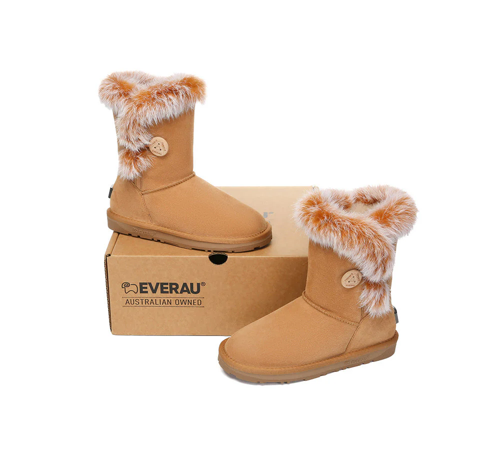 UGG EVERAU? UGG Boots Women Sheepskin Wool Collar Short Button Donna