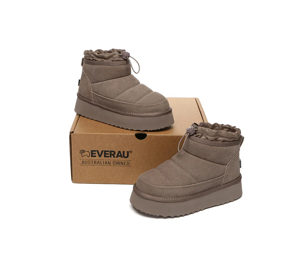 UGG EVERAU? UGG Boots Women Sheepskin Wool Drawstring Platform Picken