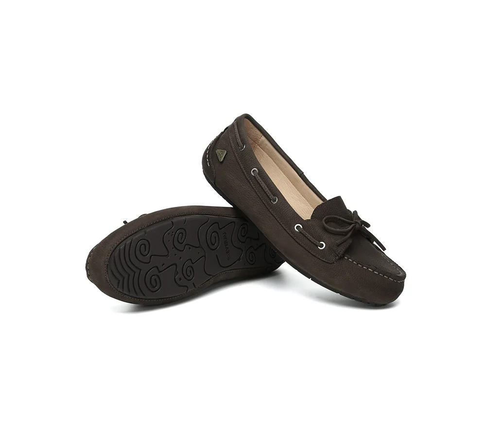 EVERAU? Women Leather Bow Casual Loafers Summer Moccasins Monty