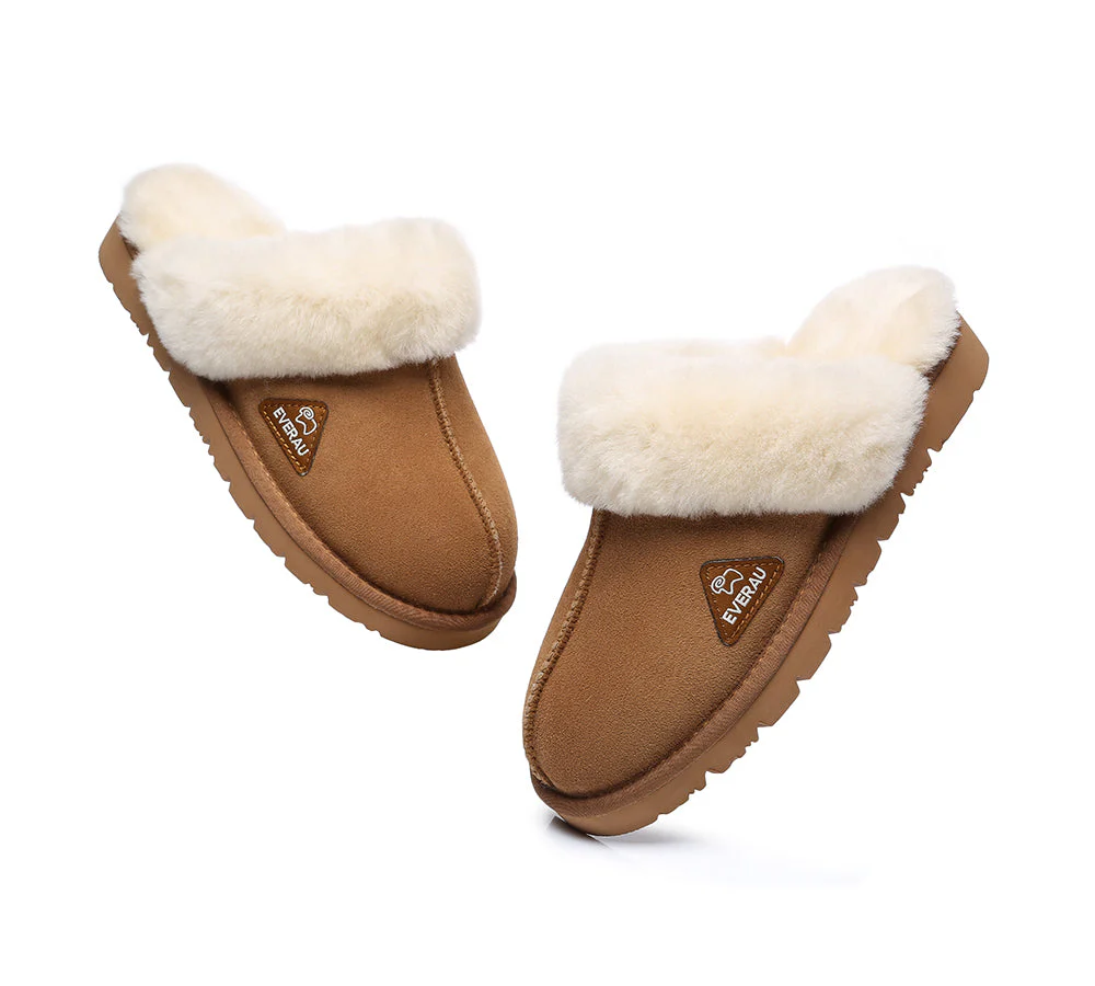 EVERAU? UGG Slippers Premium Sheepskin Wool Scuff Muffin