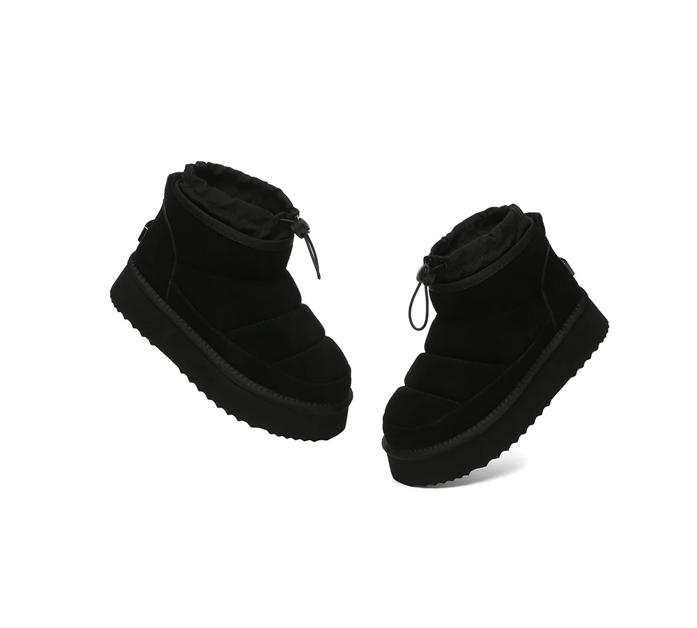 UGG EVERAU? UGG Boots Women Sheepskin Wool Drawstring Platform Picken