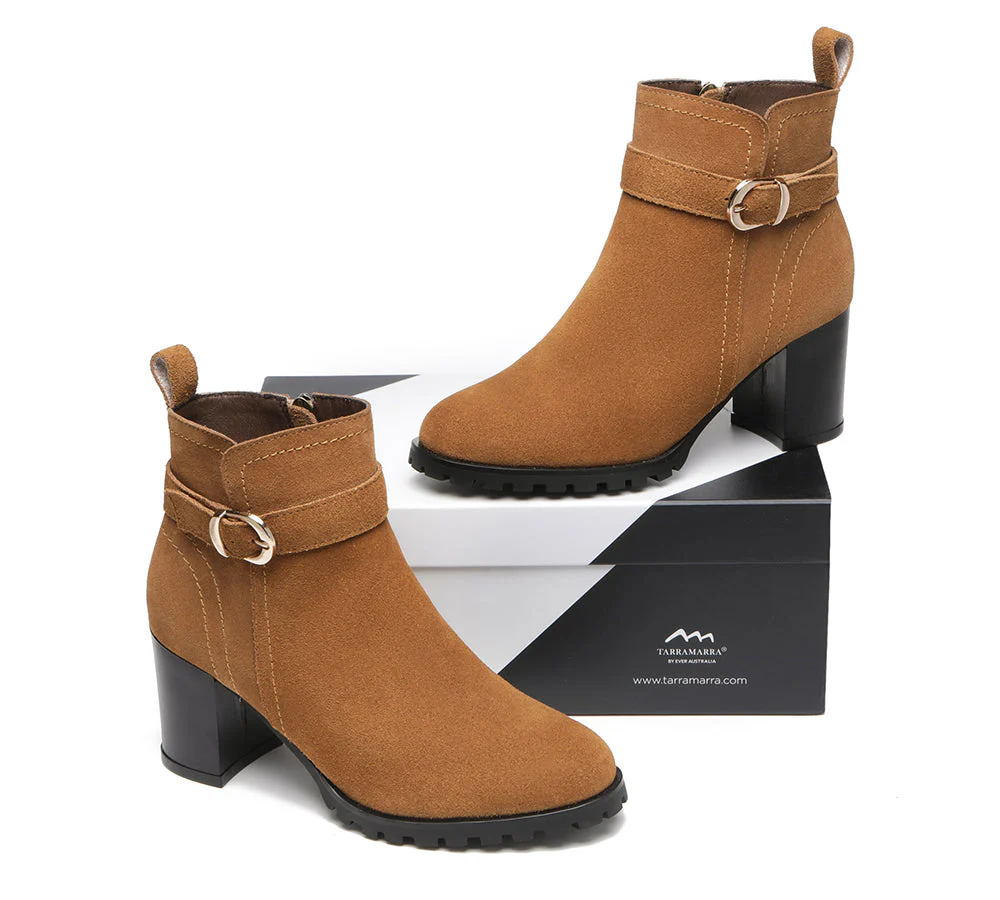 TARRAMARRA? Women Leather Zipper Block Heel Ankle Boots Vica