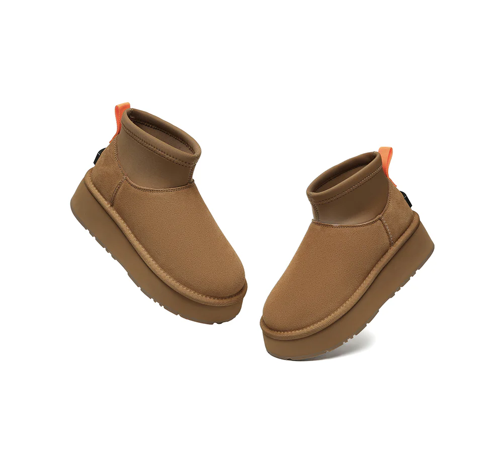 UGG EVERAU? UGG Boots Women Sheepskin Wool Stretchy Ankle Mini Platform Ethel