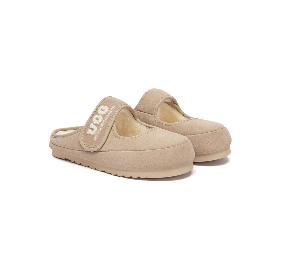AUSTRALIAN SHEPHERD? UGG Slippers Sheepskin Wool Adjustable Strap Mary Jane Velly
