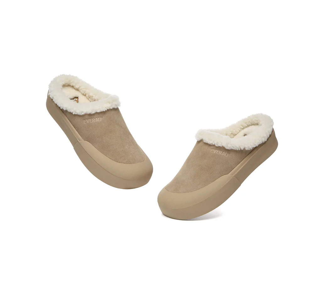 EVERAU? UGG Slippers Sheepskin Wool Scuff Staney