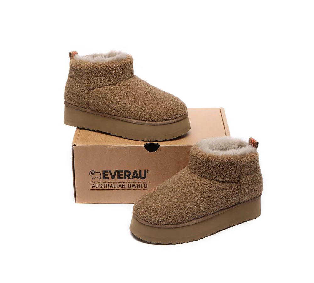 EVERAU? UGG Boots Sheepskin Wool Plush Ankle Ultra Platform Teddycozy