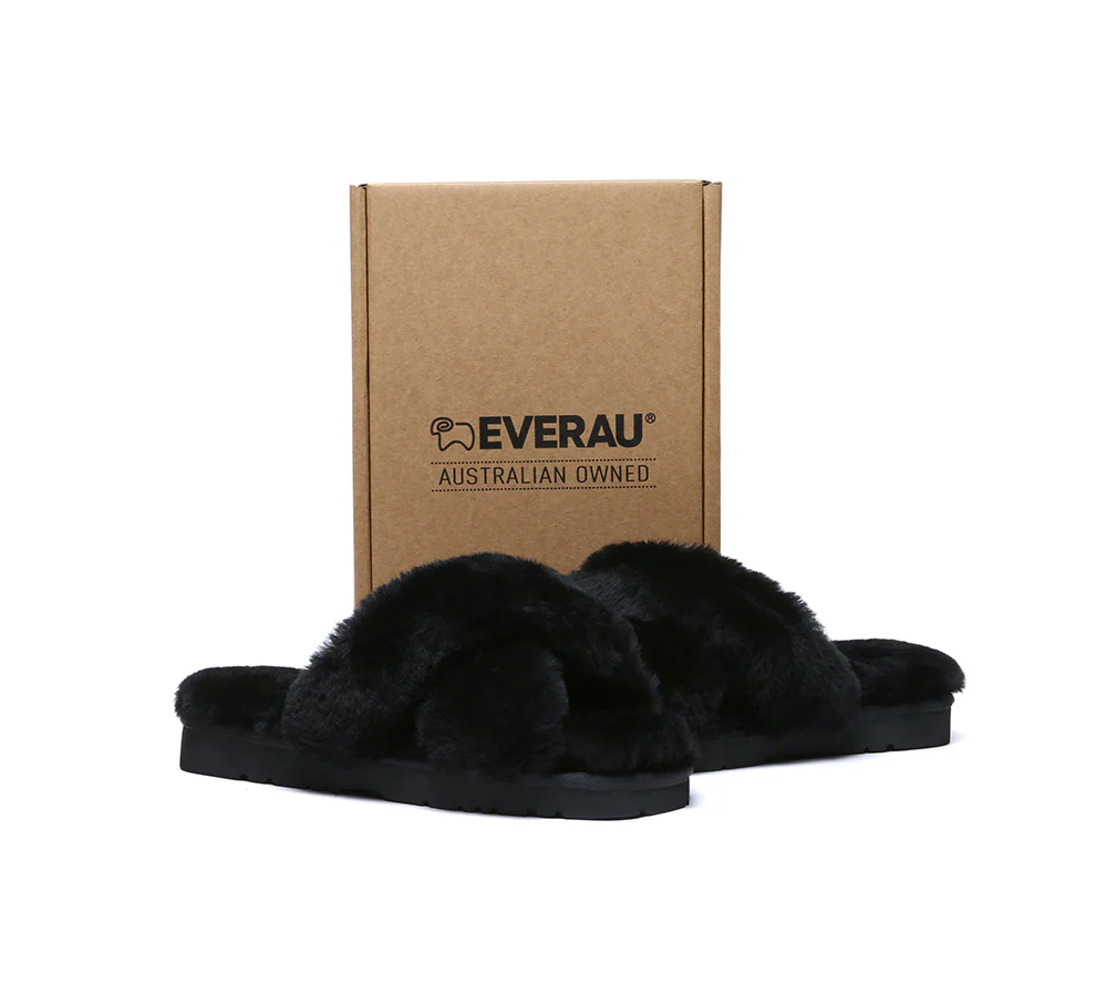 EVERAU? UGG Women Crossover Fluffy Slides Leanna