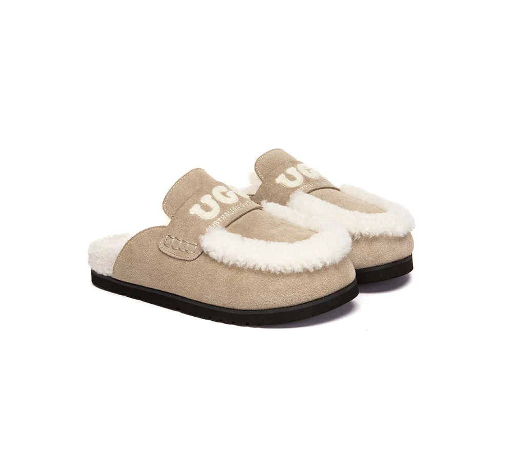 AUSTRALIAN SHEPHERD? UGG Slippers Women Sheepskin Wool Shearling Lora