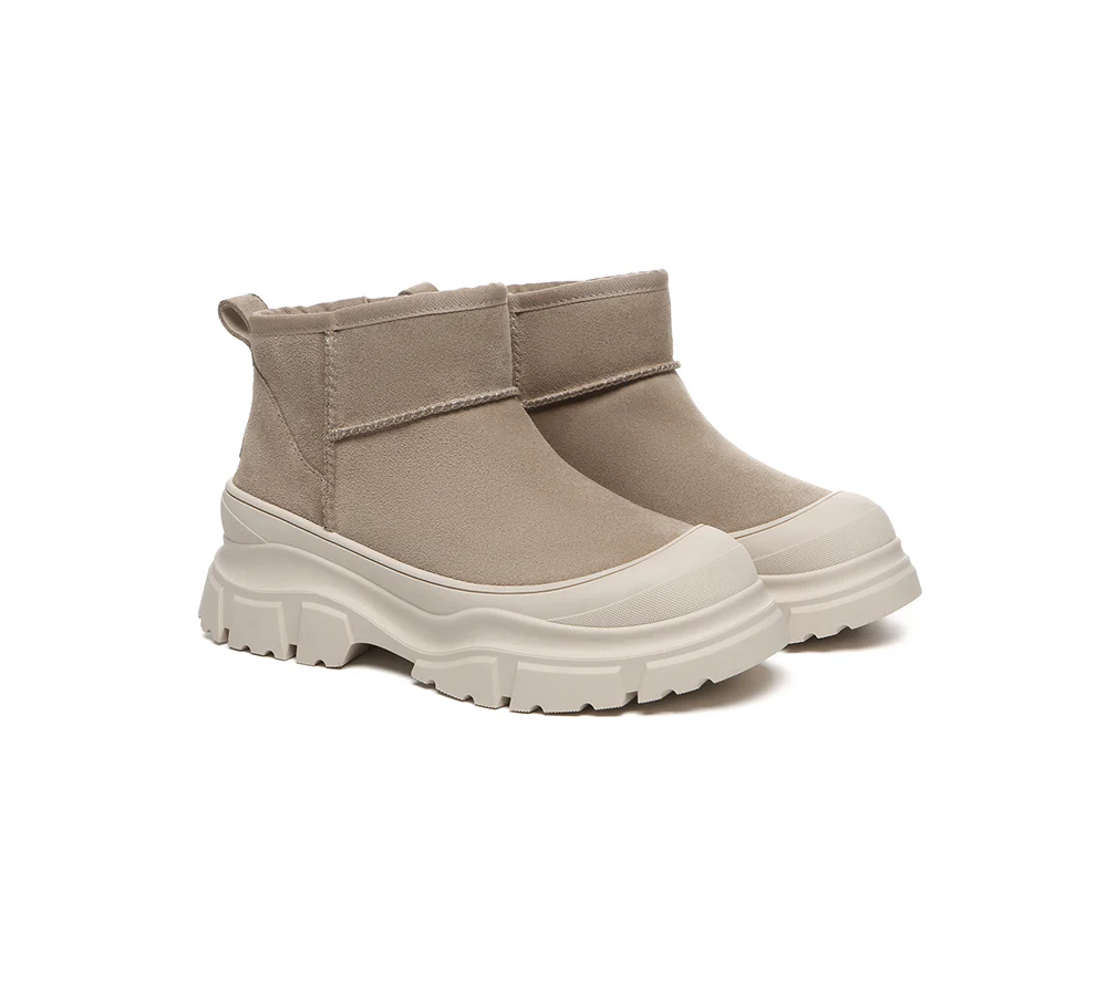 EVERAU? UGG Boots Sheepskin Wool Ankle Chunky Platform Mouni