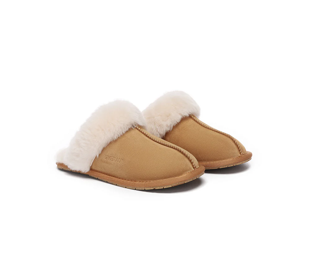 EVERAU? UGG Slippers Sheepskin Wool Suede Scuff Rosa
