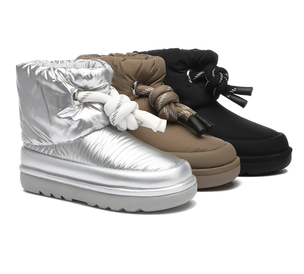 EVERAU? UGG  Boots Women Sheepskin Wool Waterproof Adjustable Drawstring Ankle Delabra