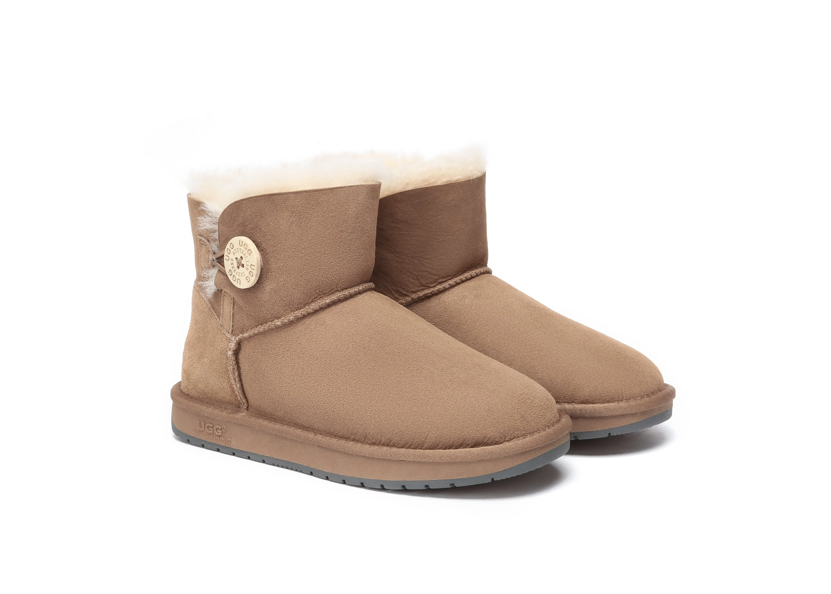 AUSTRALIAN SHEPHERD? UGG Boots Double Face Sheepskin Wool Mini Button