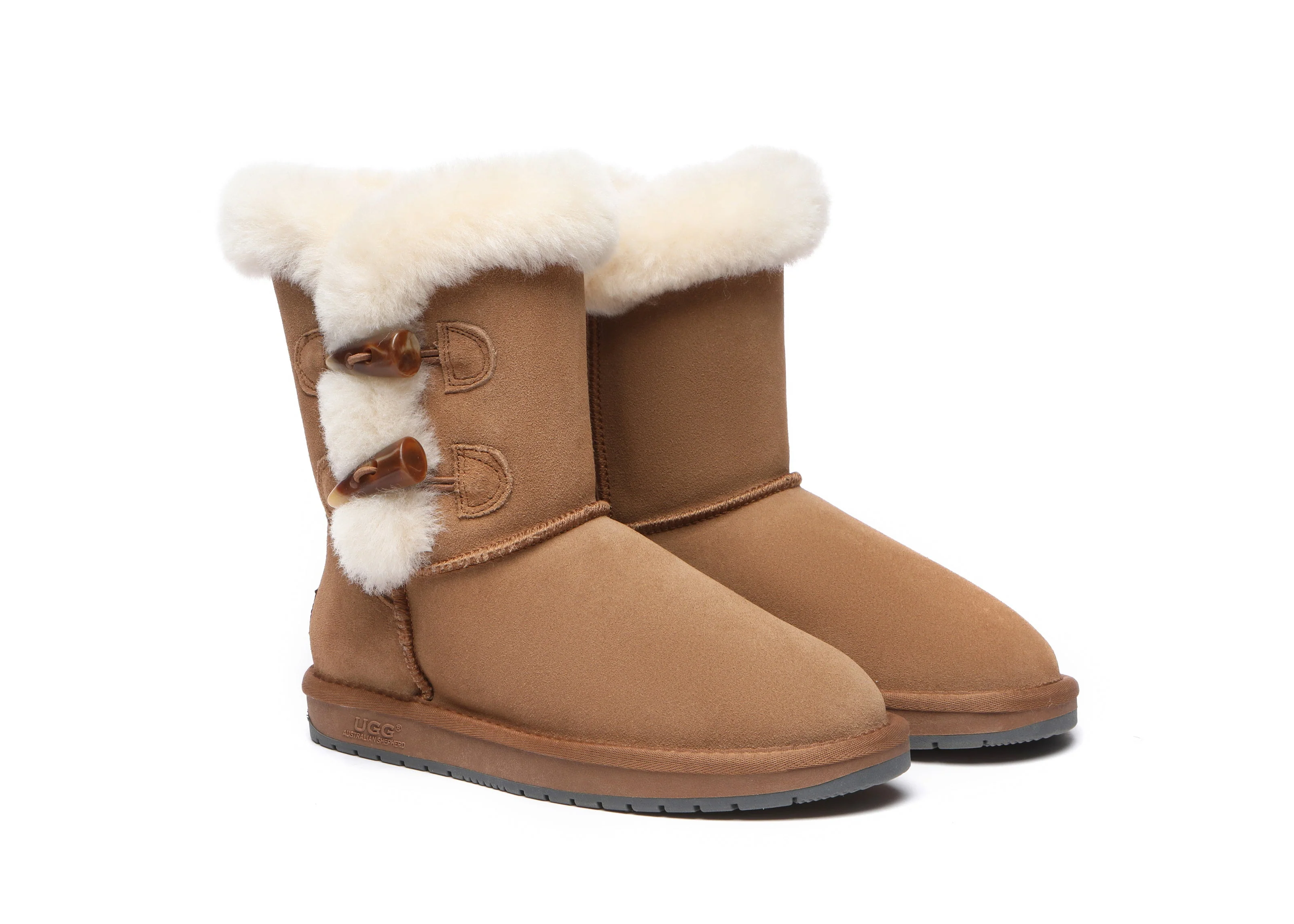 AUSTRALIAN SHEPHERD? UGG Boots Women Sheepskin Wool Horn Toggle Closure Short Talia