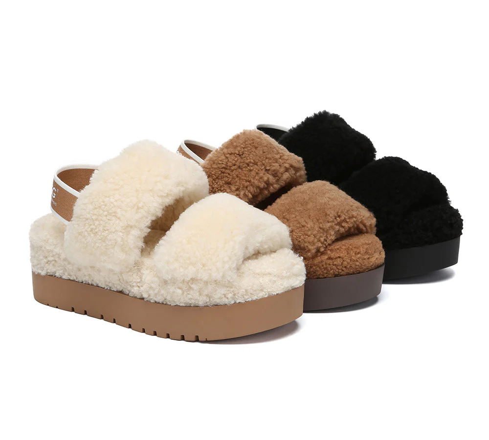 AUSTRALIAN SHEPHERD? UGG Women Double Strap Slingback Platform Fluffy Slides Lyam