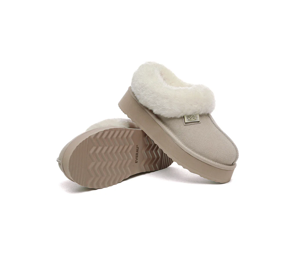 UGG EVERAU? UGG Slippers Women Sheepskin Wool Collar Ankle Platform Gabri