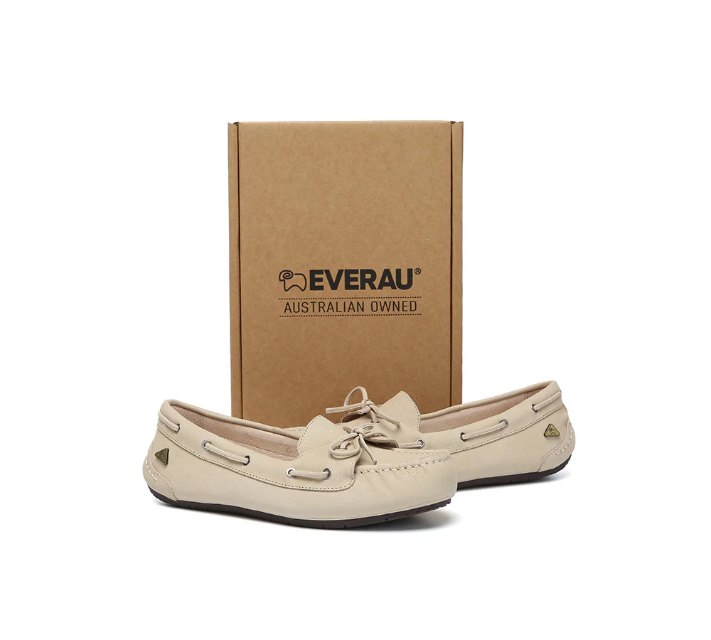 EVERAU? Women Leather Bow Casual Loafers Summer Moccasins Monty