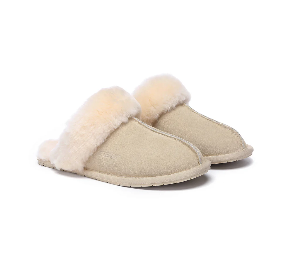 EVERAU? UGG Slippers Sheepskin Wool Suede Scuff Rosa