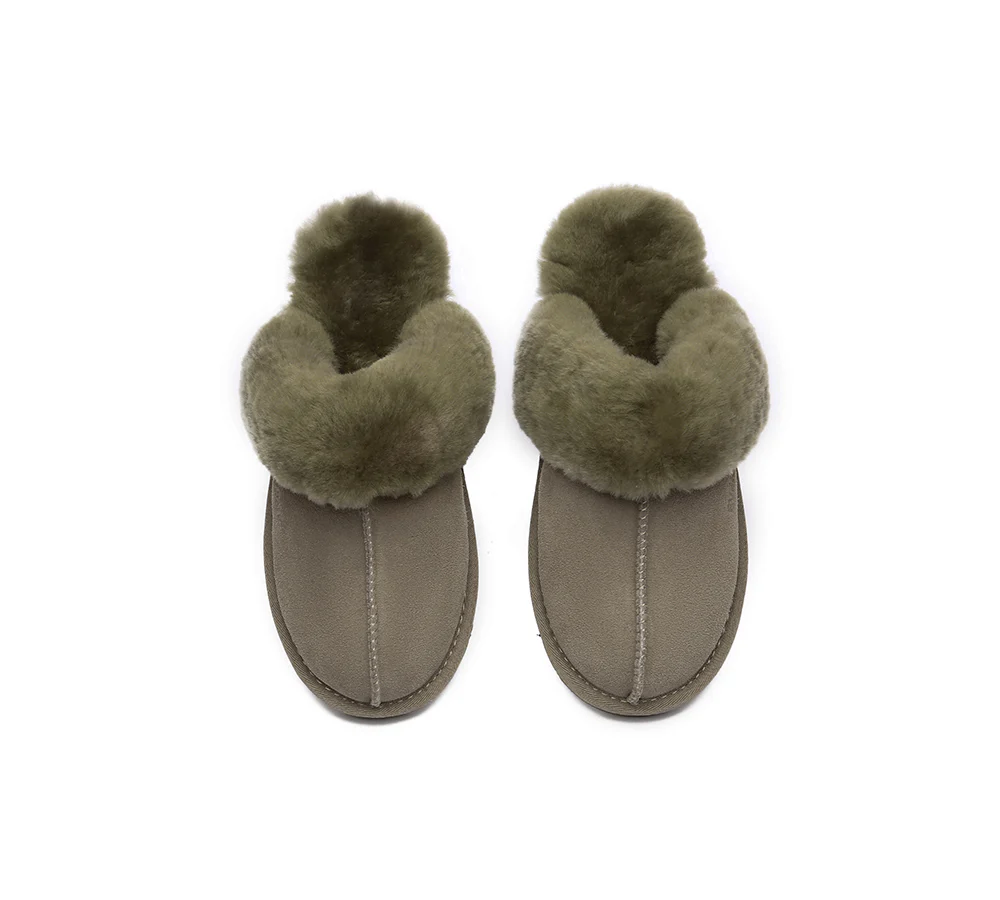 EVERAU? UGG Slippers Sheepskin Wool Suede Scuff Muffin