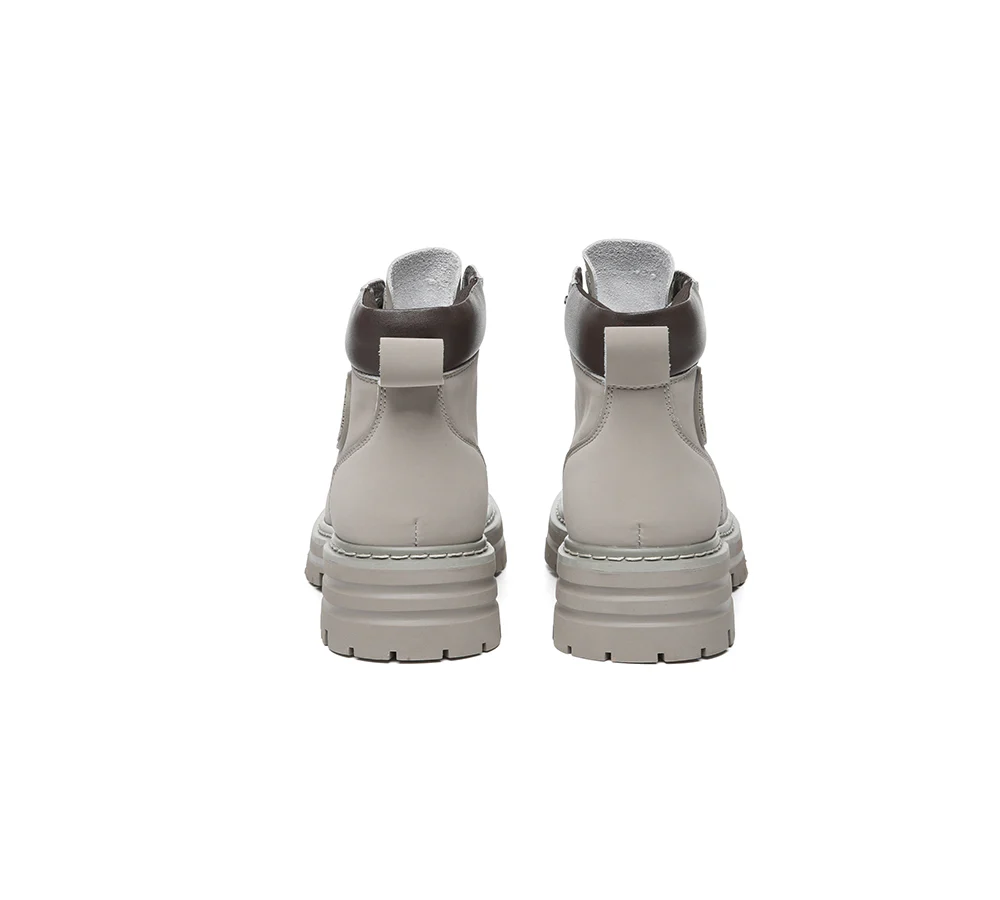 EVERAU? Women Leather Lace Up Chunky Boots Stephanie