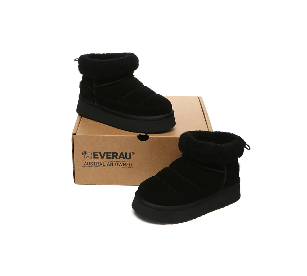 UGG EVERAU? UGG Boots Women Sheepskin Wool Drawstring Platform Payton