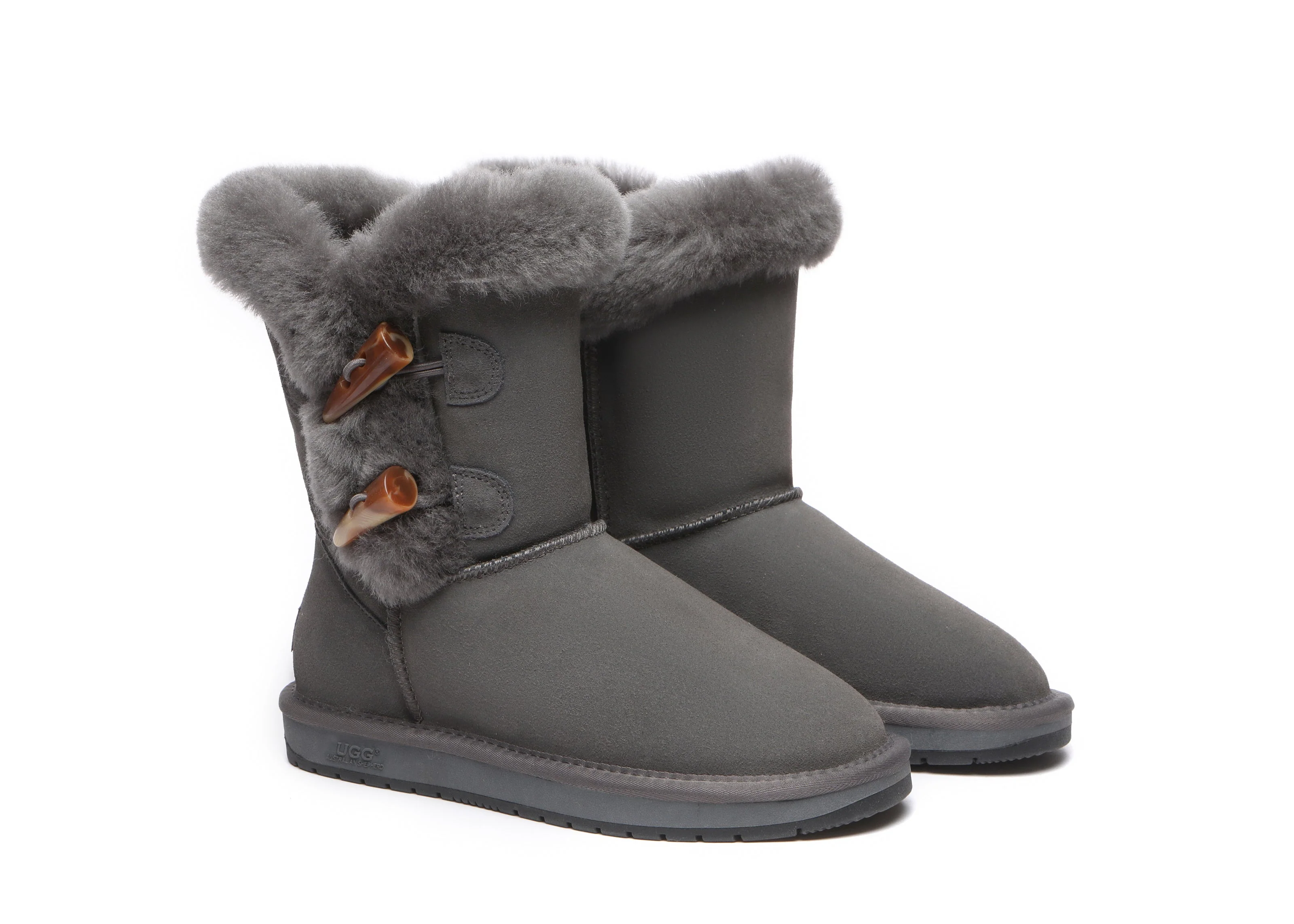 AUSTRALIAN SHEPHERD? UGG Boots Women Sheepskin Wool Horn Toggle Closure Short Talia