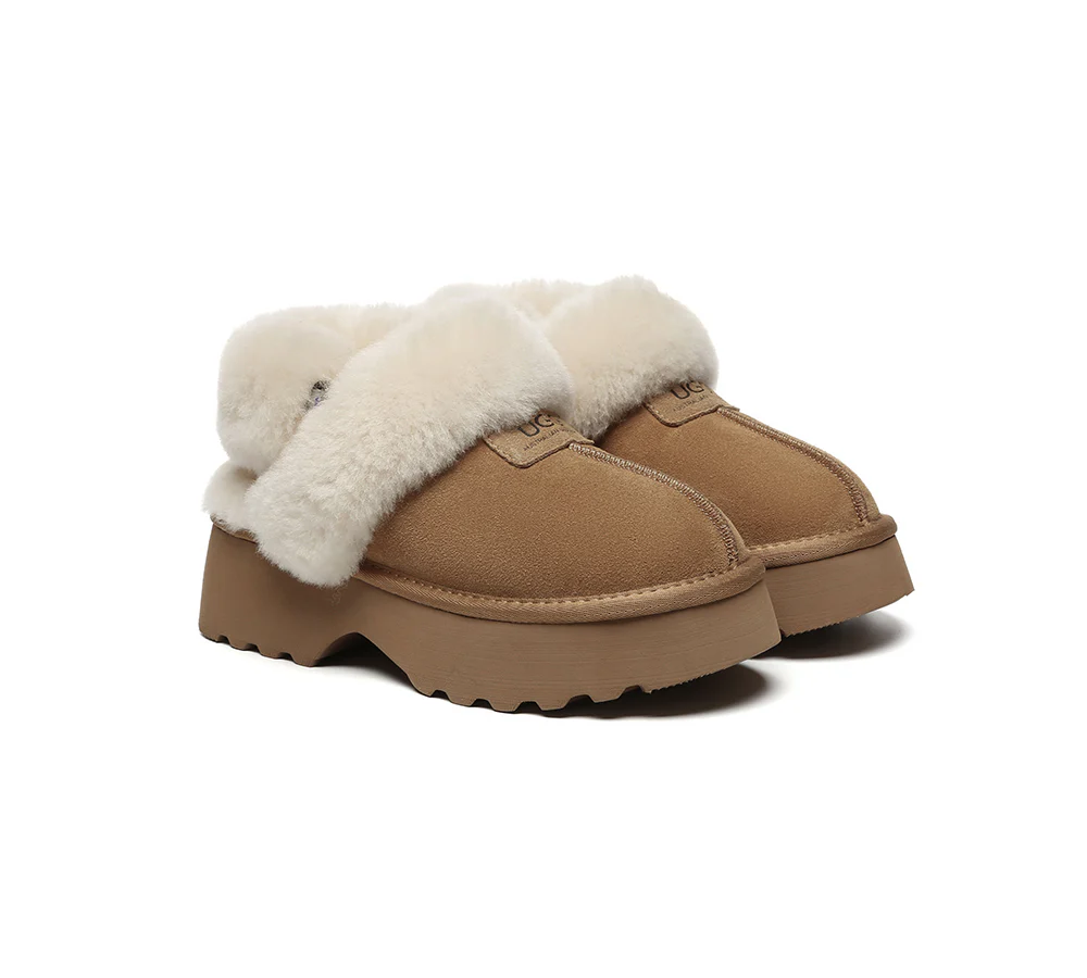 AUSTRALIAN SHEPHERD? UGG Slippers Women Removable Wool Strap Slingback Chunky Platform Muna