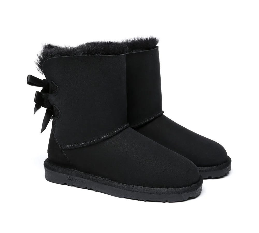 EVERAU? UGG Boots Women Sheepskin Wool Double Baily Short Back Bow