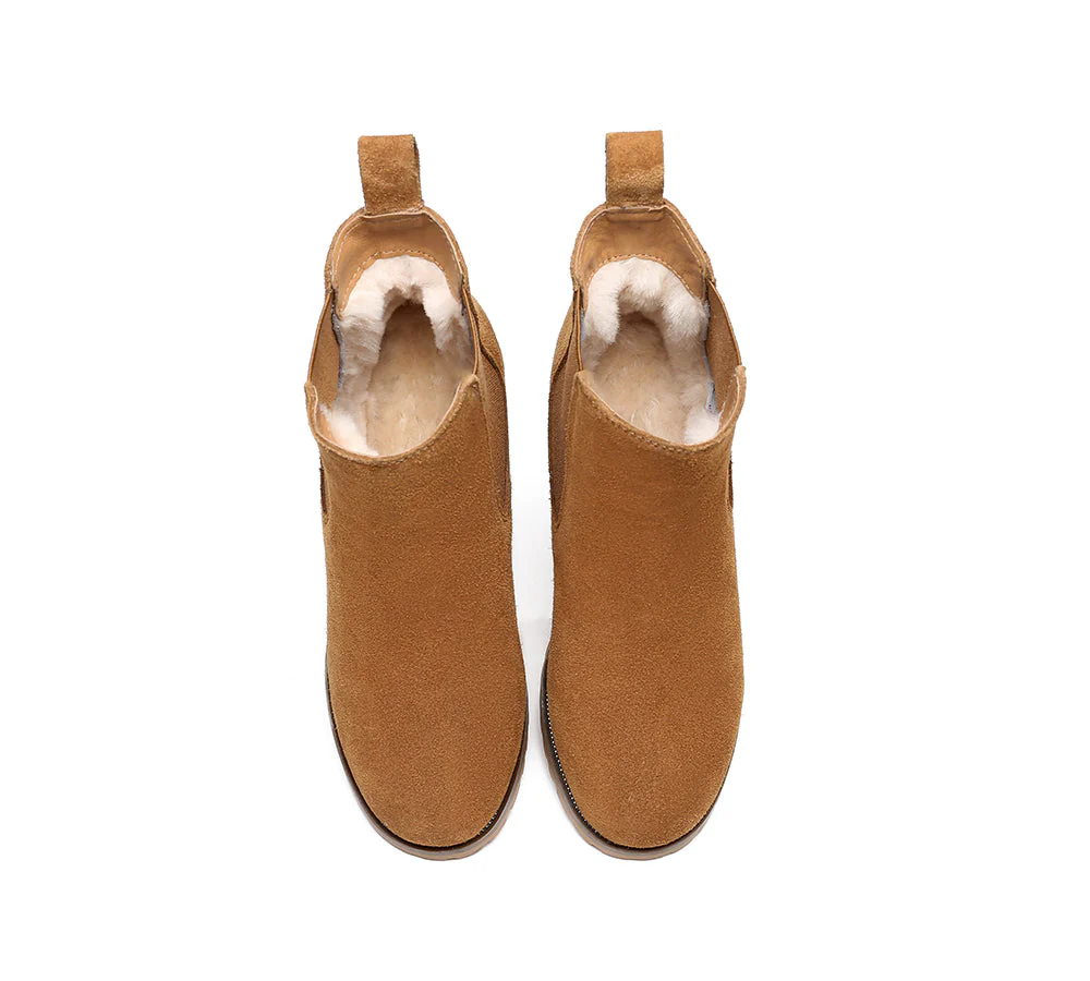 AUSTRALIAN SHEPHERD? UGG Boots Women Sheepskin Wool Block Heel Sylvia