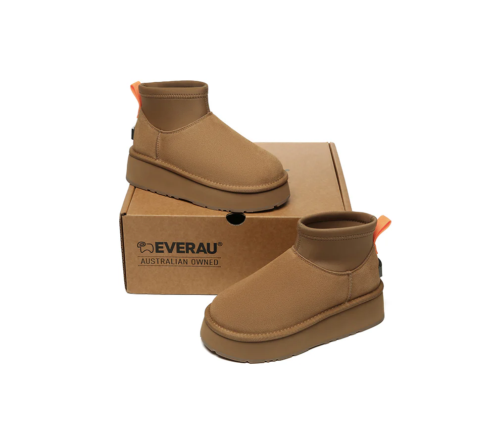 UGG EVERAU? UGG Boots Women Sheepskin Wool Stretchy Ankle Mini Platform Ethel