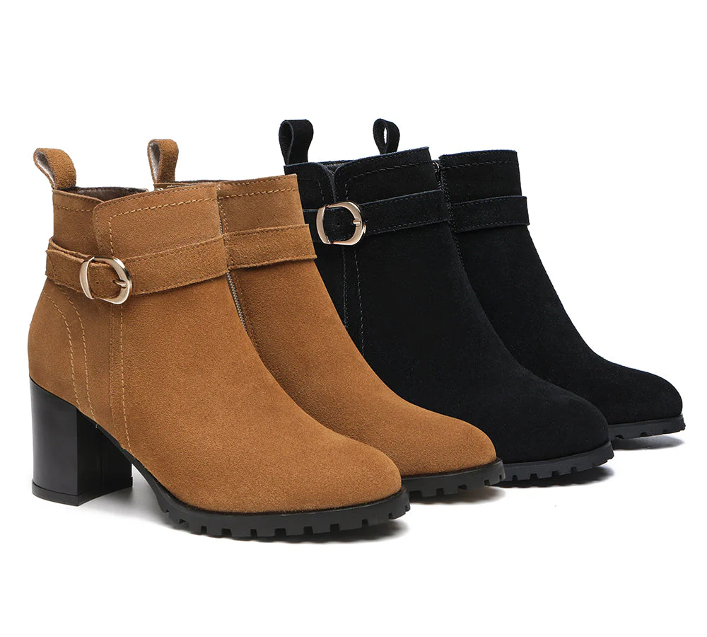 TARRAMARRA? Women Leather Zipper Block Heel Ankle Boots Vica