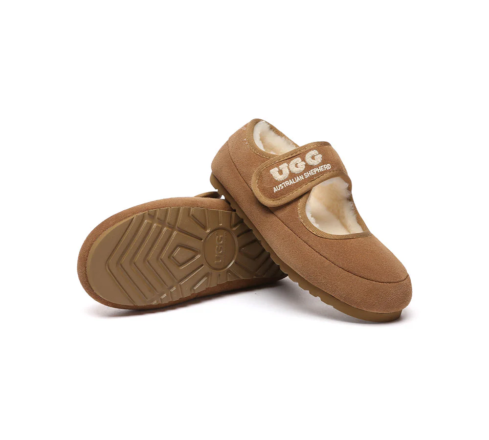 AUSTRALIAN SHEPHERD? UGG Slippers Sheepskin Wool Adjustable Strap Mary Jane Velvi