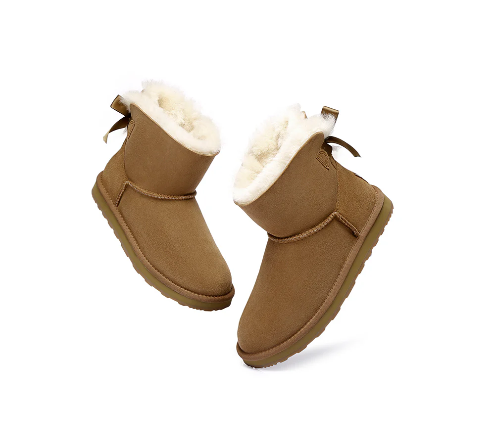 Urban UGG? UGG Boots Women Double faced Sheepskin Wool Mini Back Bow