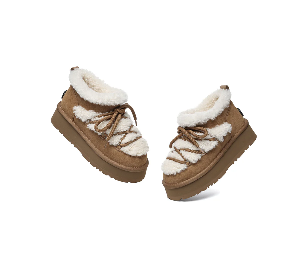 UGG EVERAU? UGG Boots Women Sheepskin Wool Ankle Platform Mini Carmen