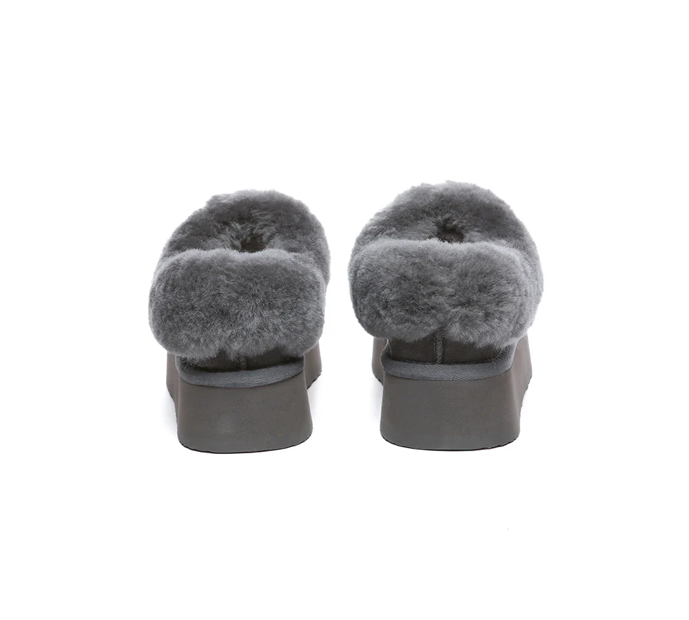 UGG EVERAU? UGG Slippers Women Sheepskin Wool Collar Ankle Platform Gabri