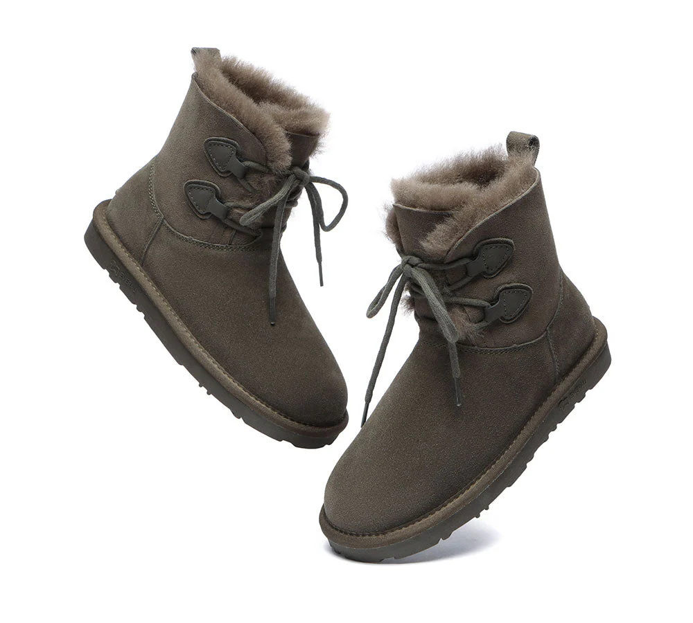 EVERAU? UGG Boots Women Sheepskin Wool Lace Up Short Stark