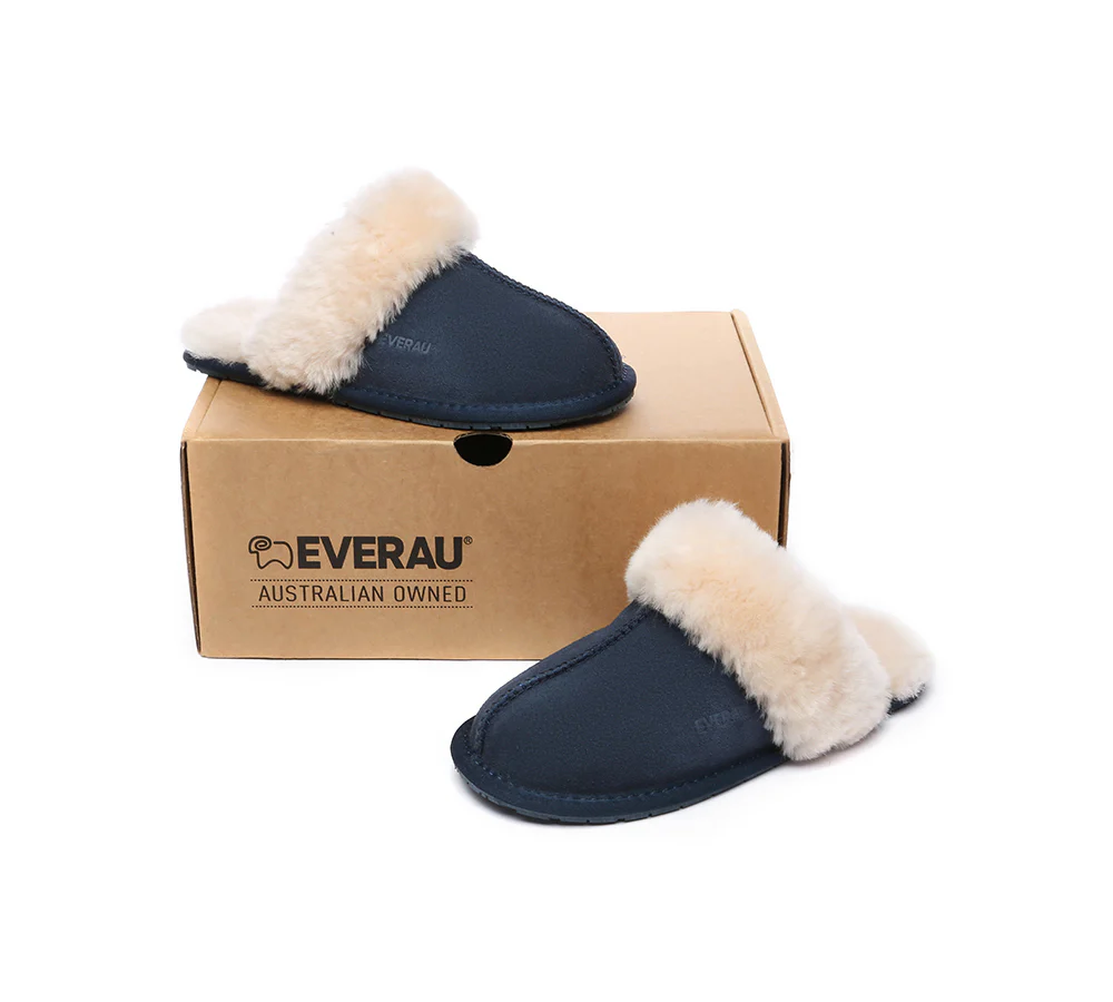 EVERAU? UGG Slippers Sheepskin Wool Suede Scuff Rosa