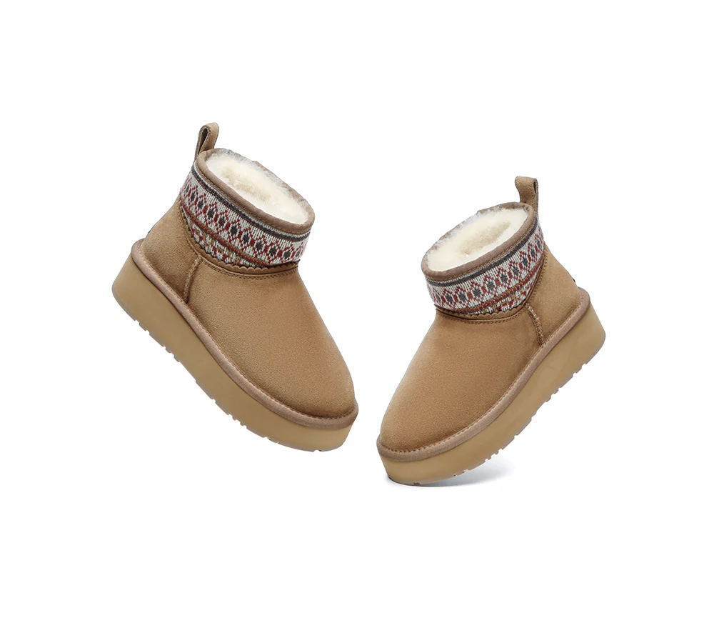 EVERAU? UGG Boots Sheepskin Wool Woven Ankle Platform Grantlee