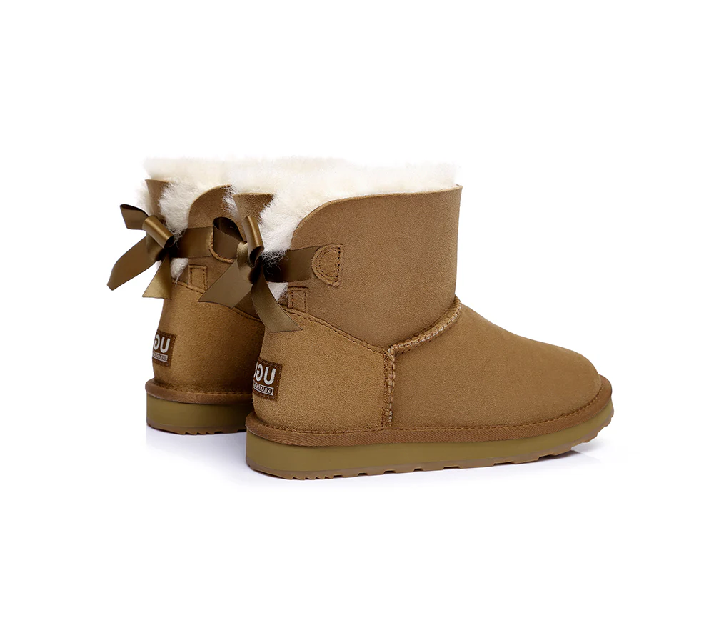 Urban UGG? UGG Boots Women Double faced Sheepskin Wool Mini Back Bow
