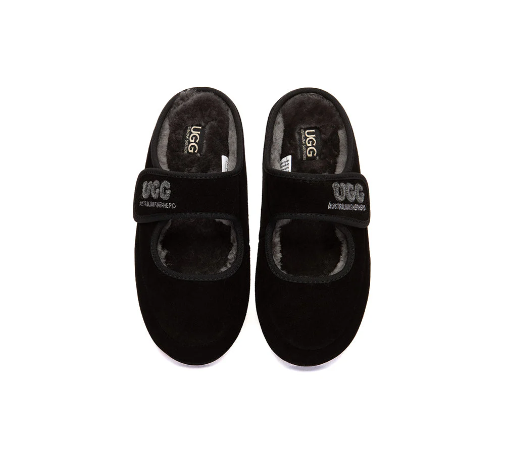 AUSTRALIAN SHEPHERD? UGG Slippers Sheepskin Wool Adjustable Strap Mary Jane Velly