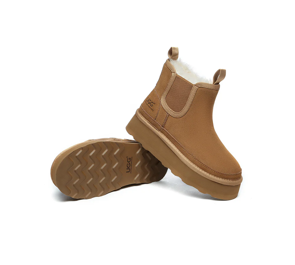 AUSTRALIAN SHEPHERD? UGG Boots Sheepskin Wool Elastic Band Platform Chelsie