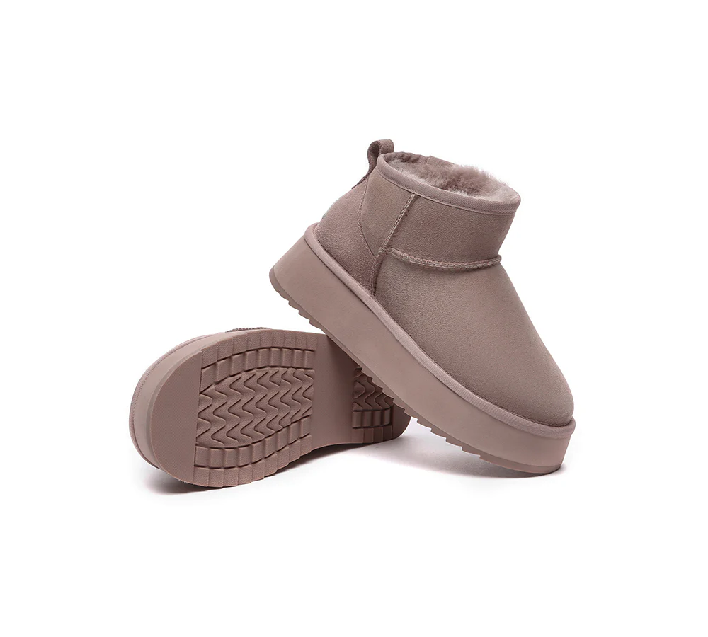 EVERAU? UGG Boots Sheepskin Wool Ankle Ultra Mini Platform